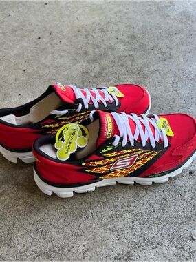 Skechers Red Sneakers with Yellow & Black Accents